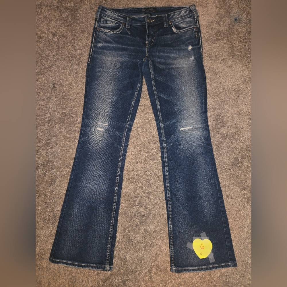 Silver Aiko Mid Rise Jeans Dark Wash Boot Cut Denim